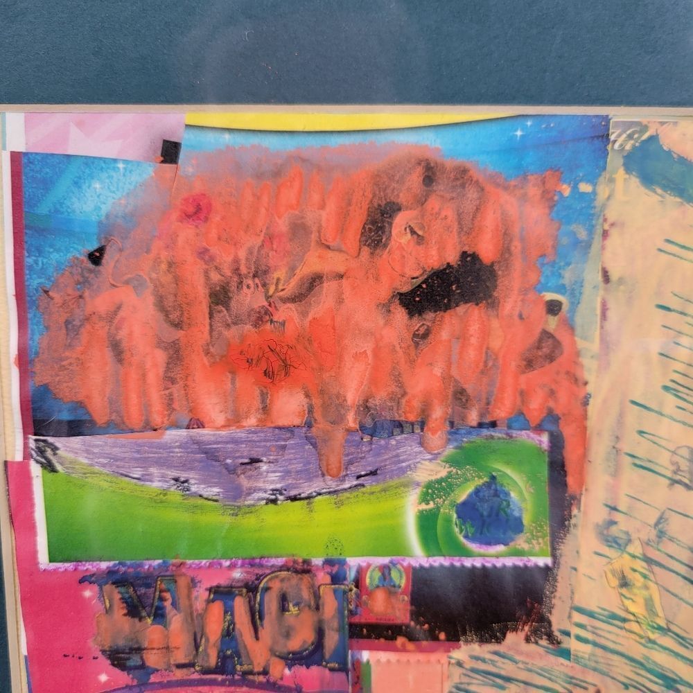 Abstract Mixed Media Collage Art Paint Pencil Drawing Original Signed Frame - Picture 8 of 14